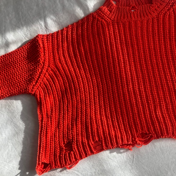 ZARA Orange distressed cropped knit - Picture 2 of 10